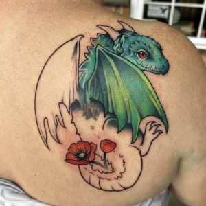Cover-up in progress - baby dragon and poppy