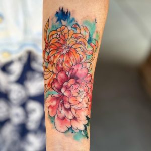 Watercolour peony/chrysanthemum - Cover up - After