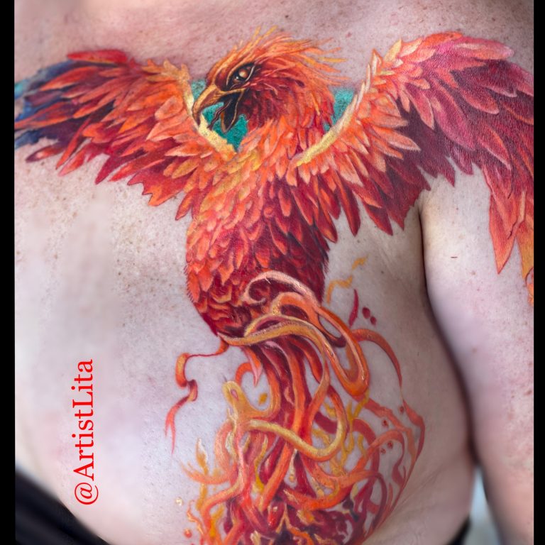 Single Mastectomy Pheonix Rising Scar Coverup Tattoo